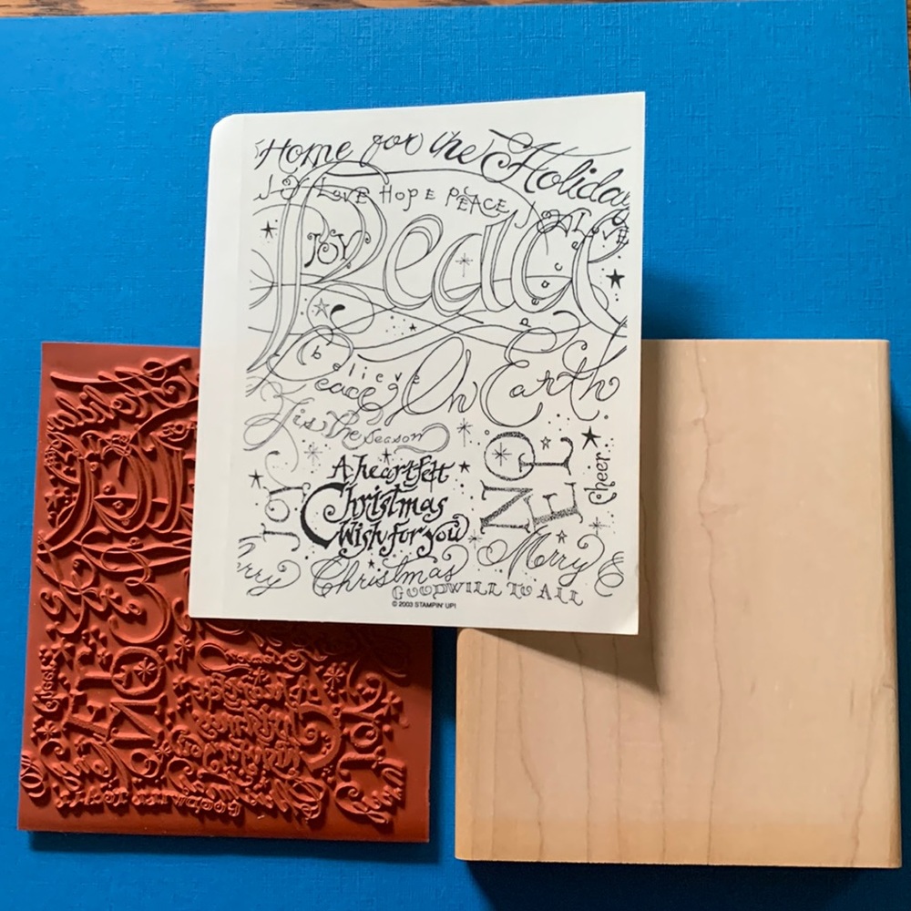 Stampin Up HOLIDAY PRINT large background unmounted rubber Christmas stamp